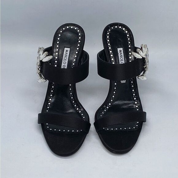 Manolo Blahnik Chivela 90MM Crystal-Embellished Satin Sandals - Picture 2 of 11
